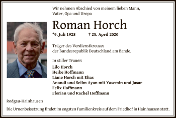 Traueranzeige von Roman Horch von OF