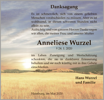 Traueranzeige von Anneliese Wurzel von OF