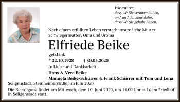 Traueranzeige von Elfriede Beike von OF