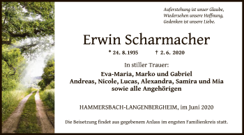 Traueranzeige von Erwin Scharmacher von OF