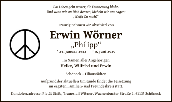 Traueranzeige von Erwin Wörner von OF