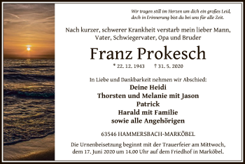 Traueranzeige von Franz Prokesch von OF