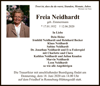 Traueranzeige von Freia Neidhardt von OF