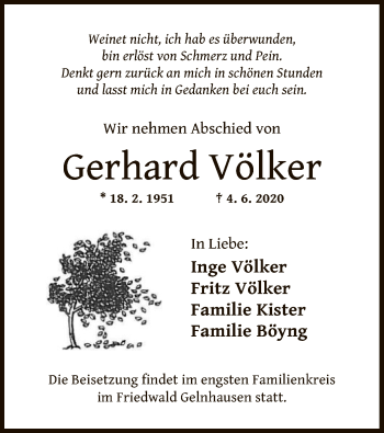 Traueranzeige von Gerhard Völker von OF