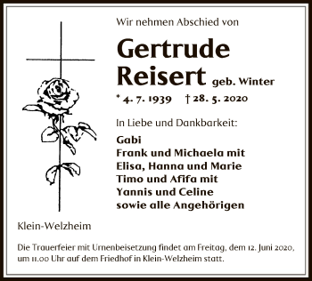 Traueranzeige von Gertrude Reisert von OF