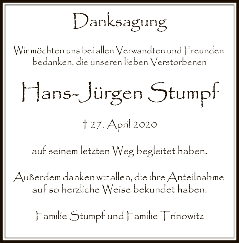  Traueranzeige für Hans-Jürgen Stumpf vom 10.06.2020 aus OF