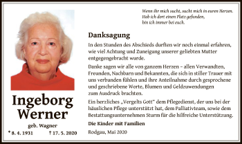 Traueranzeige von Ingeborg Werner von OF