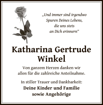 Traueranzeige von Katharina Gertrude Winkel von OF