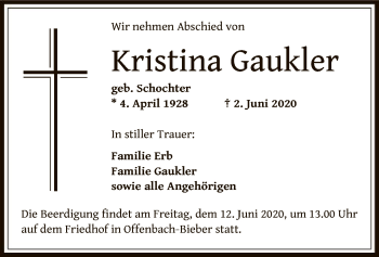 Traueranzeige von Kristina Gaukler von OF