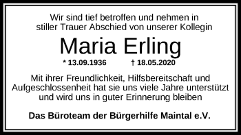 Traueranzeige von Maria Erling von OF