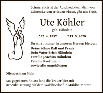 Traueranzeige von Ute Köhler von OF