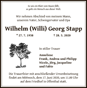 Traueranzeige von Wilhelm Georg Stapp von OF