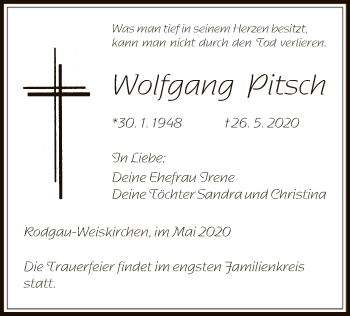 Traueranzeige von Wolfgang Pitsch von OF