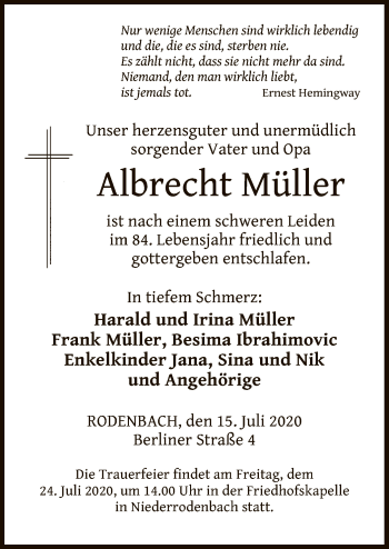 Traueranzeige von Albrecht Müller von OF