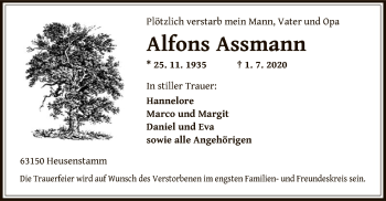 Traueranzeige von Alfons Assmann von OF