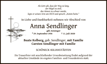 Traueranzeige von Anna Sendlinger von OF