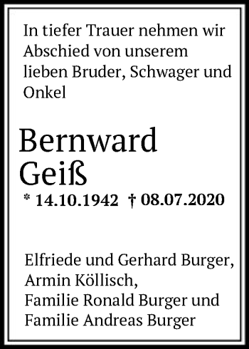 Traueranzeige von Bernward Geiß von OF