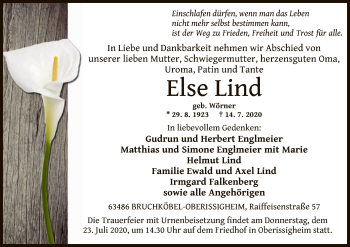 Traueranzeige von Else Lind von OF