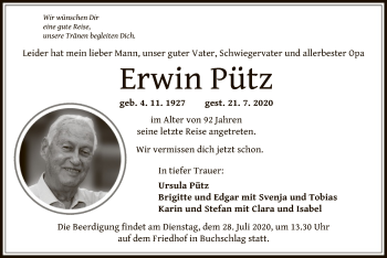 Traueranzeige von Erwin Pütz von OF