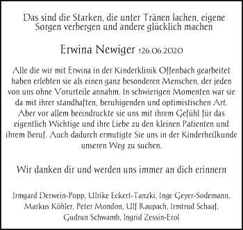 Traueranzeige von Erwina Newiger von OF