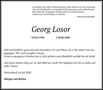 Traueranzeige von Georg Losor von OF