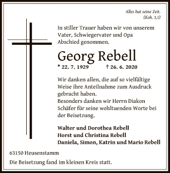 Traueranzeige von Georg Rebell von OF