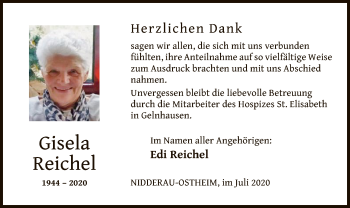 Traueranzeige von Gisela Reichel von OF