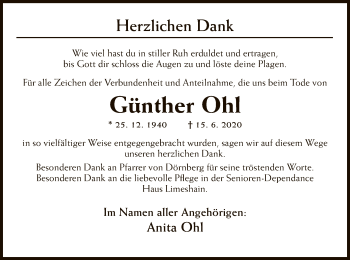 Traueranzeige von Günther Ohl von OF