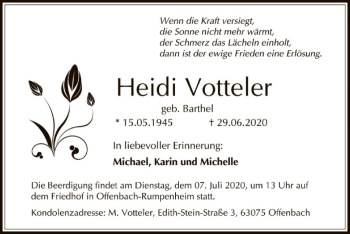 Traueranzeige von Heidi Votteler von OF