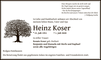 Traueranzeige von Heinz Koser von OF