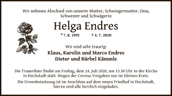 Traueranzeige von Helga Endres von OF