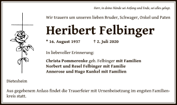 Traueranzeige von Heribert Felbinger von OF