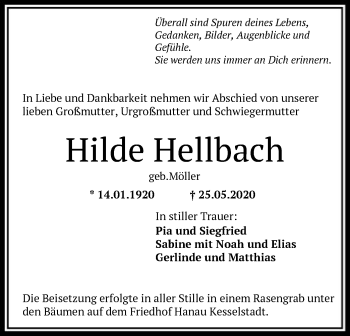 Traueranzeige von Hilde Hellbach von OF