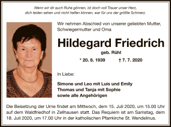 Traueranzeige von Hildegard Friedrich von OF