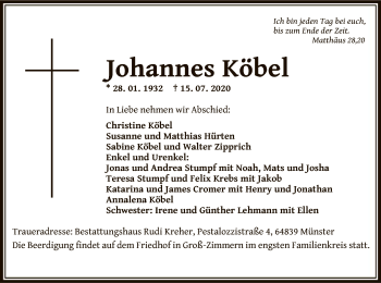 Traueranzeige von Johannes Köbel von OF