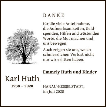 Traueranzeige von Karl Huth von OF