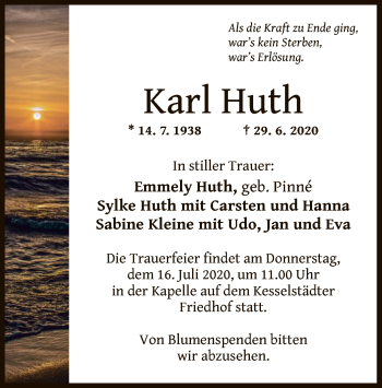 Traueranzeige von Karl Huth von OF