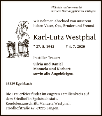 Traueranzeige von Karl-Lutz Westphal von OF