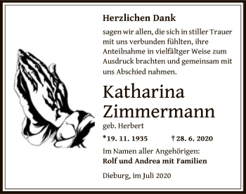 Traueranzeige von Katharina Zimmermann von OF