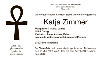 Traueranzeige von Katja Zimmer von OF