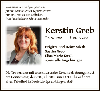 Traueranzeige von Kerstin Greb von OF