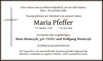 Traueranzeige von Maria Pfeffer von OF