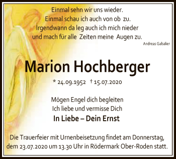 Traueranzeige von Marion Hochberger von OF