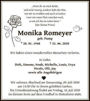 Traueranzeige von Monika Romeyer von OF