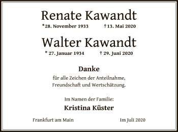 Traueranzeige von Renate Kawandt von OF