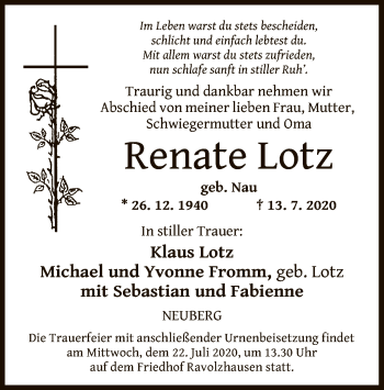 Traueranzeige von Renate Lotz von OF