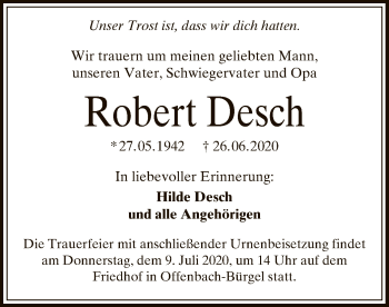 Traueranzeige von Robert Desch von OF