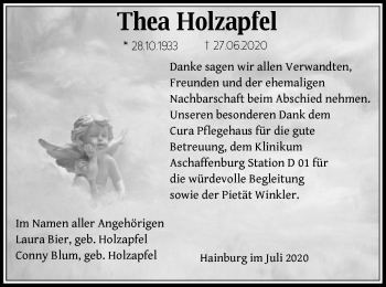 Traueranzeige von Thea Holzapfel von OF