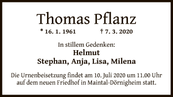 Traueranzeige von Thomas Pflanz von OF