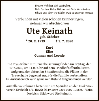 Traueranzeige von Ute Keinath von OF